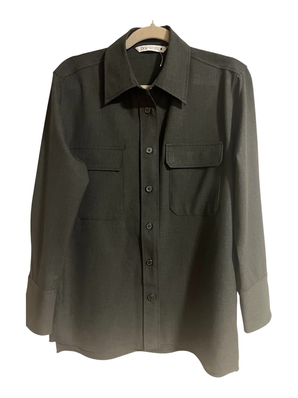 Zara  Men’s Dark Grey Button-Front Utility Shirt Size XS NWOT